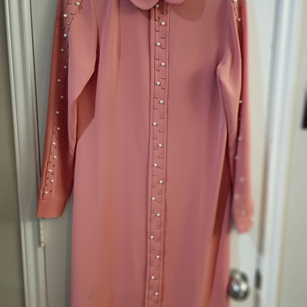 Elegant Pink Dress with Pearl Accents
